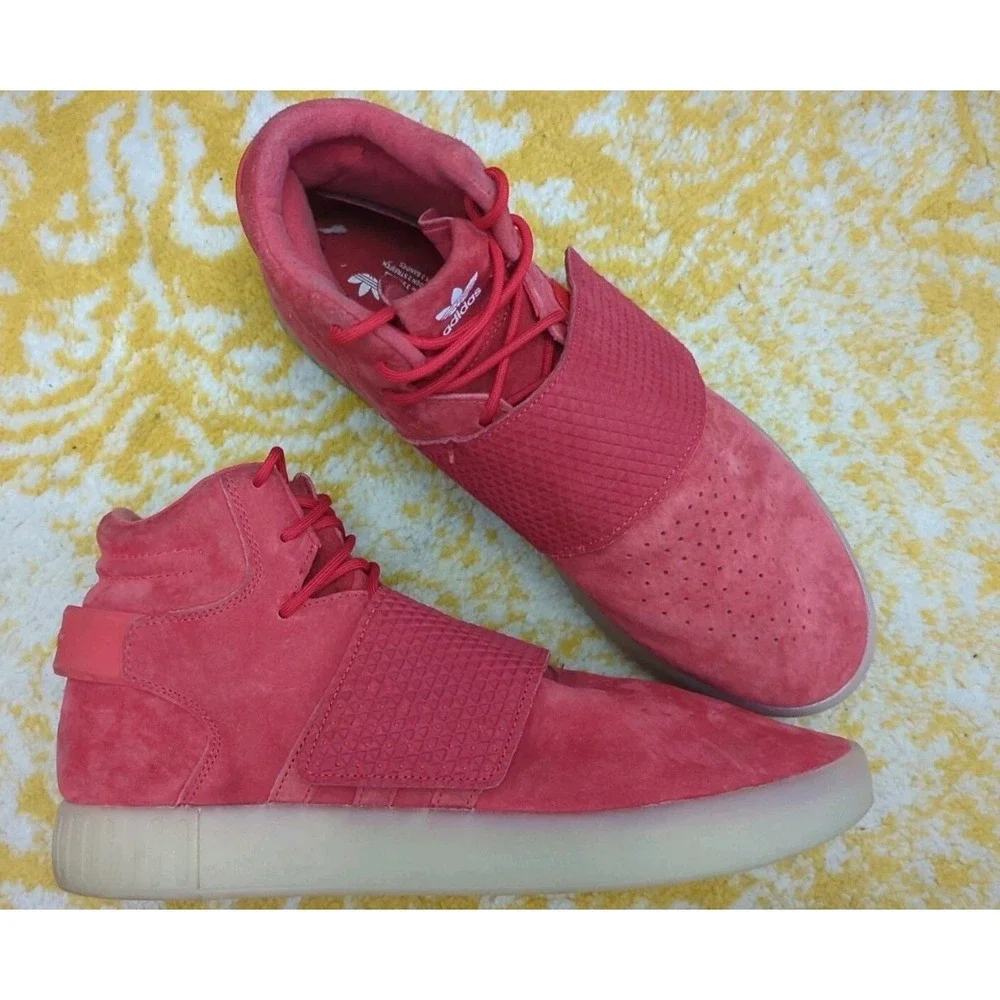 Adidas Originals Size 11.5 Tubular Invader Strap Red Mid Shoes Sneakers BB5039